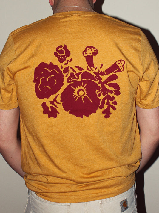 Broadturn Farm T-Shirt: Mustard with Floral Print